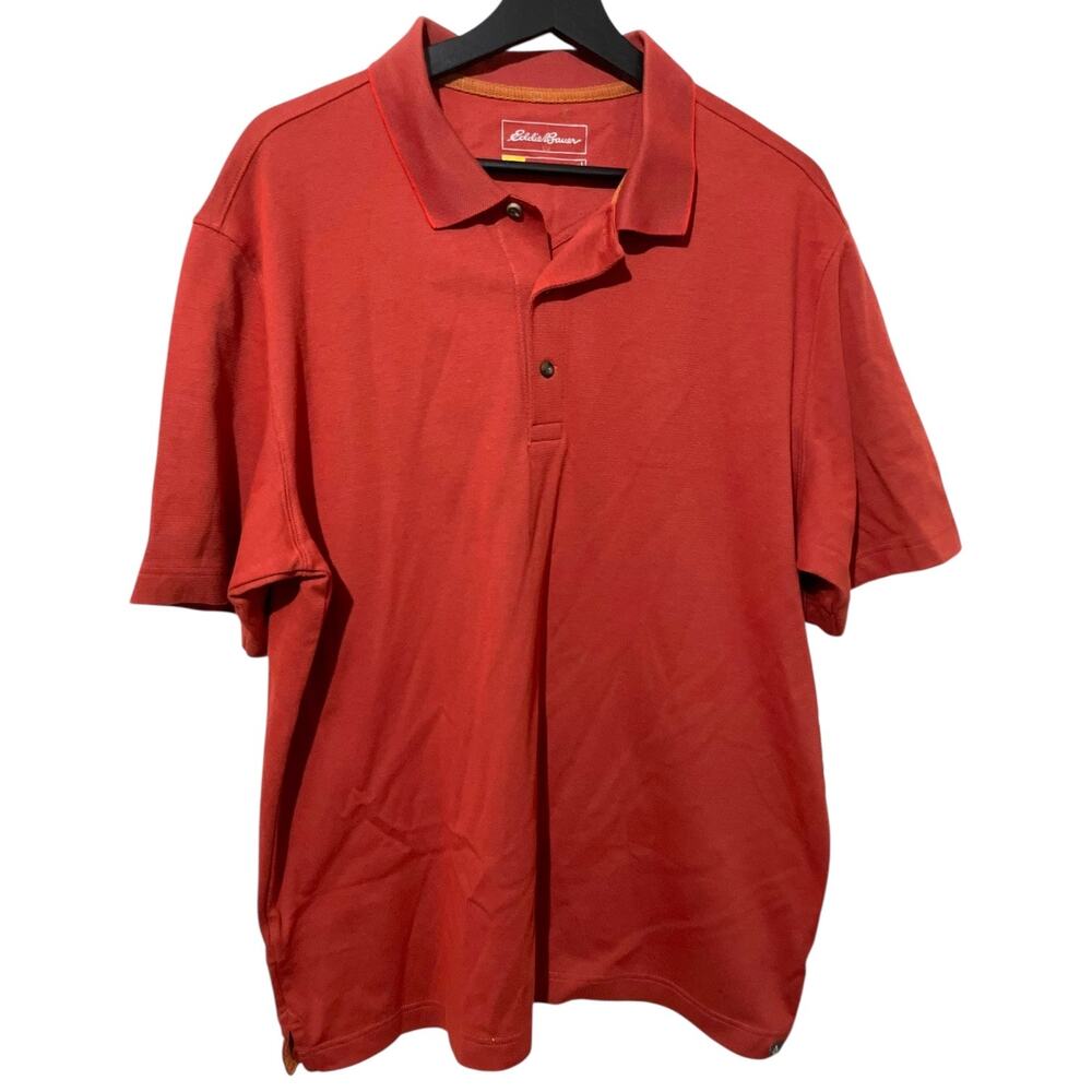 Eddie Bauer Travex Mens Size Large Orange Short Sleeve Cotton Blend Polo Shirt